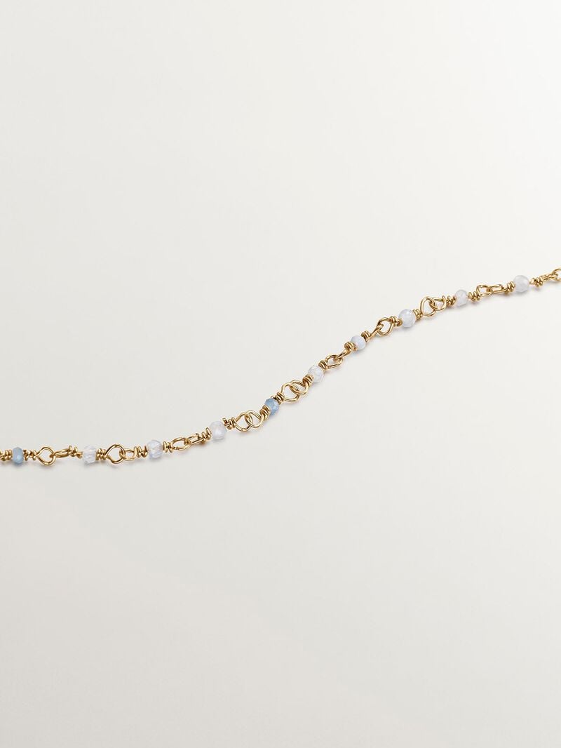 925 Silver chain bathed in 18K yellow gold with aquamarine beads image number 4