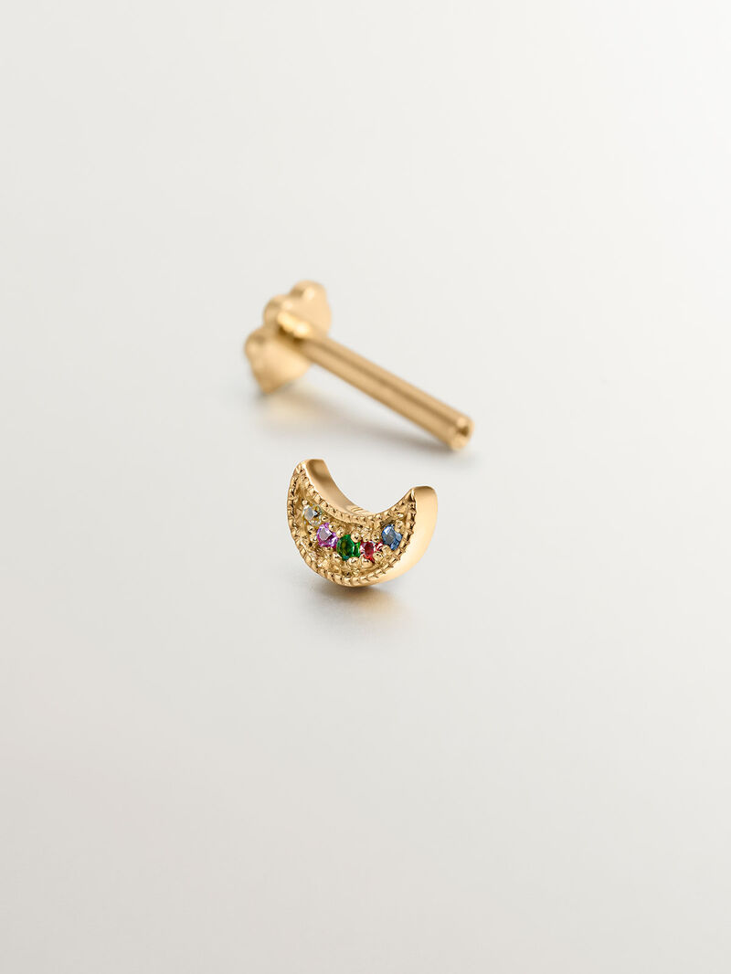 18K yellow gold piercing with multicolor sapphires and moon shape. image number 4
