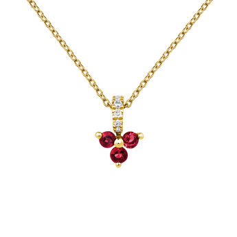 Pendentif en or jaune 9 K avec trèfle de rubis rouges et de diamants, J04080-02-RU, mainproduct