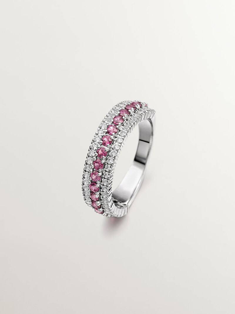 925 Silver ring with pink rhodolite and white topaz image number 0