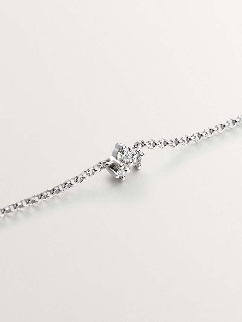 9K White Gold Rolo Link Bracelet with 3 Diamonds image number 2