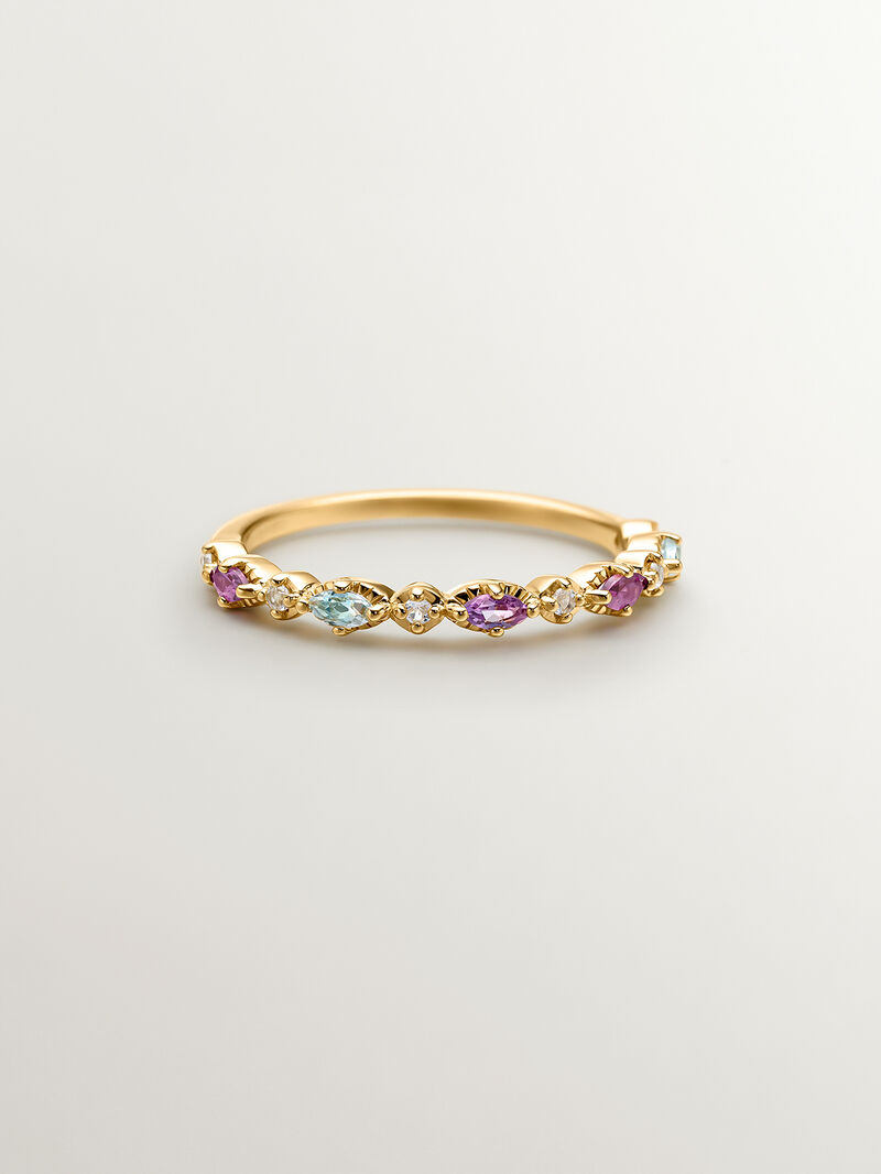 925 Silver ring bathed in 18K yellow gold with topaz, rhodolites, and amethyst. image number 2