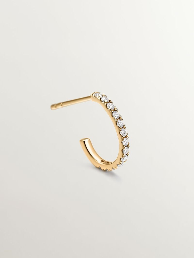 Individual small hoop earring made of 18K yellow gold with 0.20cts diamonds. image number 2