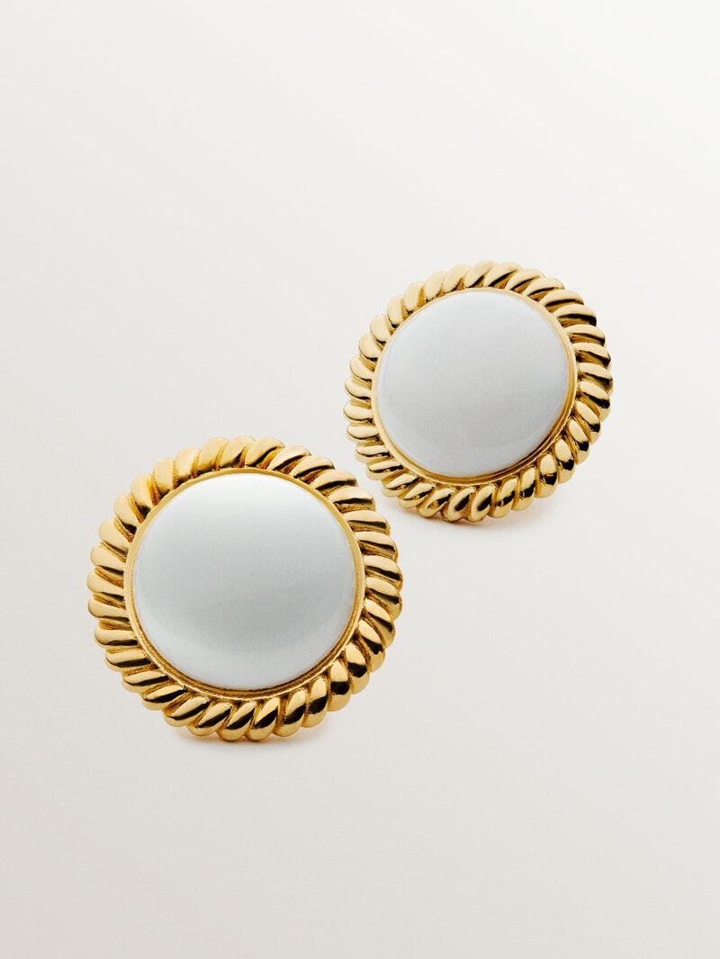 18K yellow gold plated 925 silver earrings with white enamel image number 4
