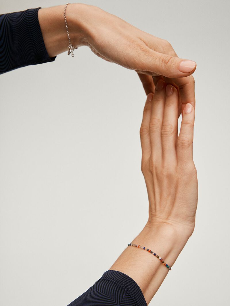 925 Silver bracelet bathed in 18K yellow gold with multicolor gemstone beads. image number 5