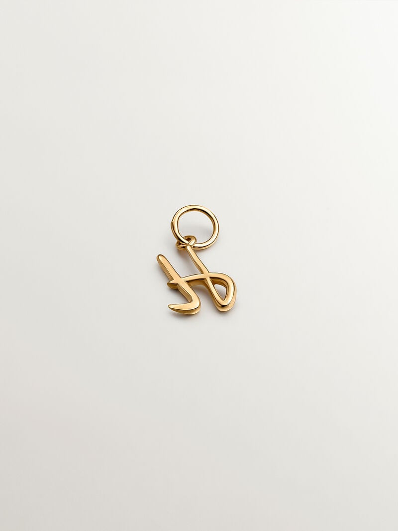 925 Silver charm bathed in 18K yellow gold with initial H image number 1