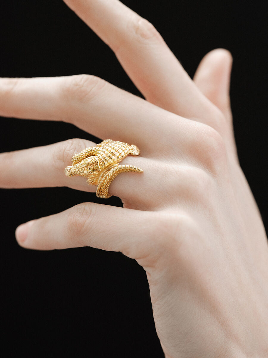 Gold plated silver crocodile ring, J00825-02-NEW, hi-res