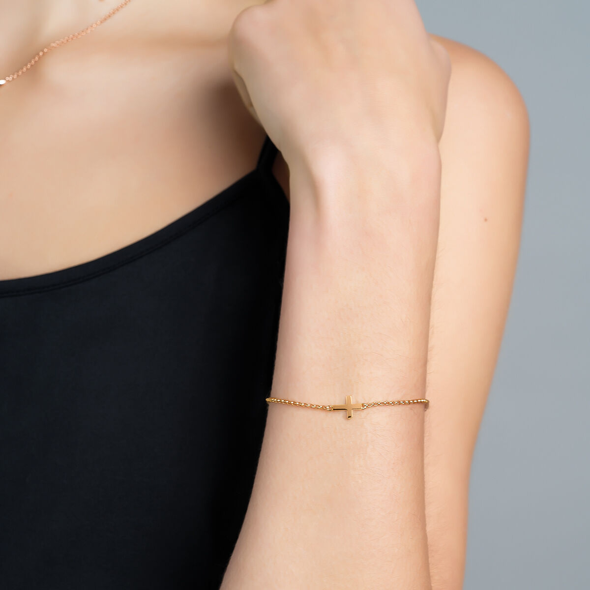 Rose gold plated cross bracelet , J00871-03, hi-res