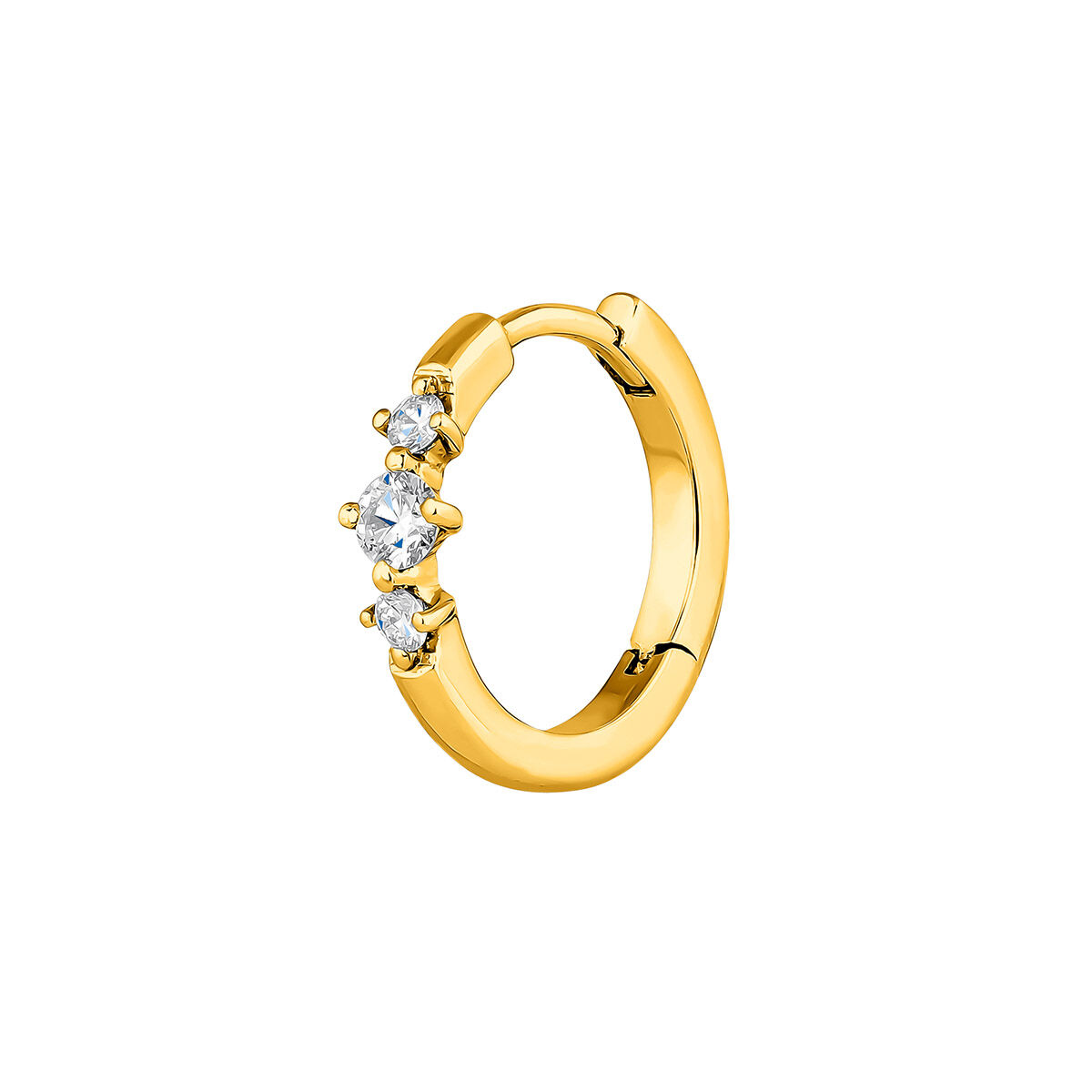 Single small hoop earring in 18k yellow gold with a 0.041ct triple diamond , J03929-02-H, mainproduct
