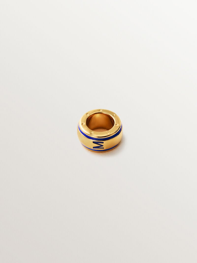 Charm with initial M made of 925 silver plated in 18K yellow gold and blue enamel in a circular shape image number 2