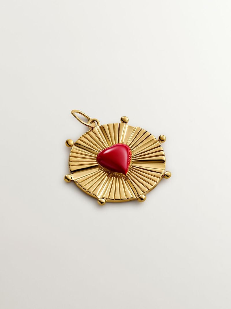 925 Silver charm bathed in 18K yellow gold with enamel heart. image number 0