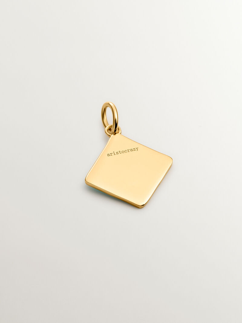 18K yellow gold plated 925 sterling silver charm with V initial and turquoise enamel in the shape of a diamond image number 2