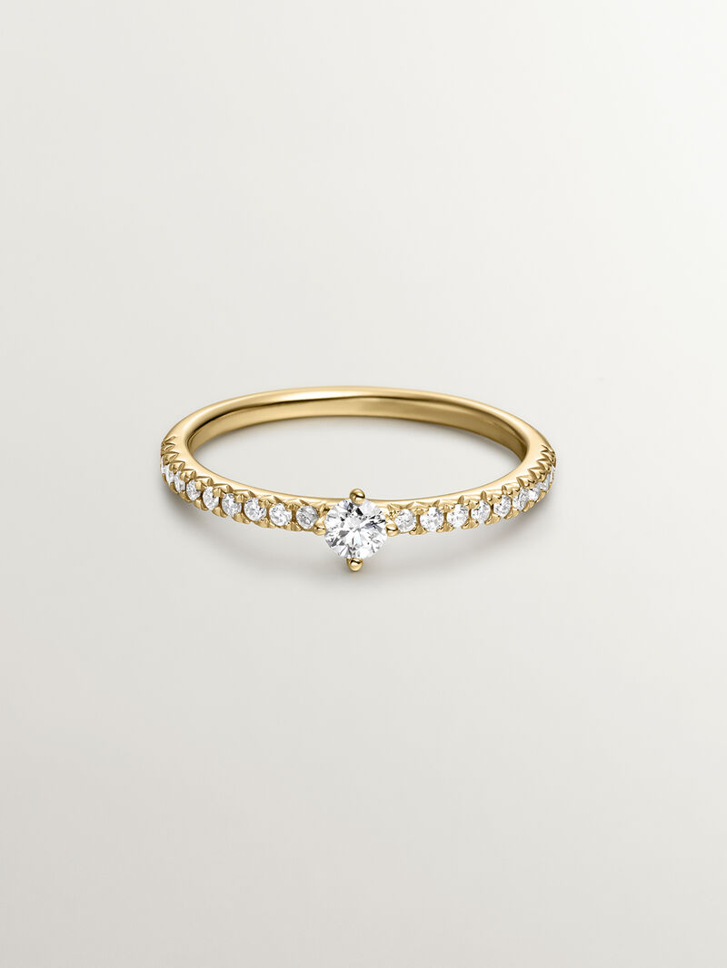 18K Yellow Gold Solitaire Ring with Diamonds image number 2