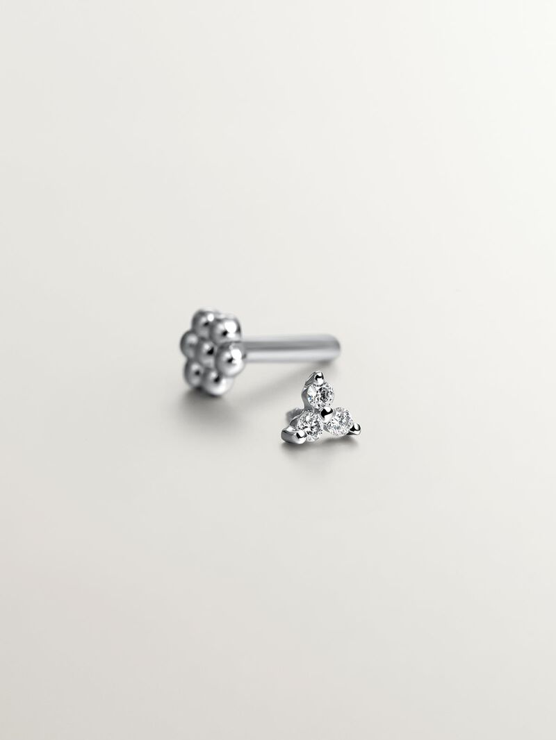 18k white gold piercing with diamond clover image number 4