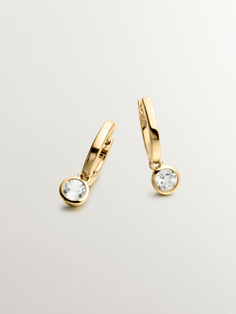 Small hoop earrings made from 925 silver, plated in 18K yellow gold with white topaz image number 2