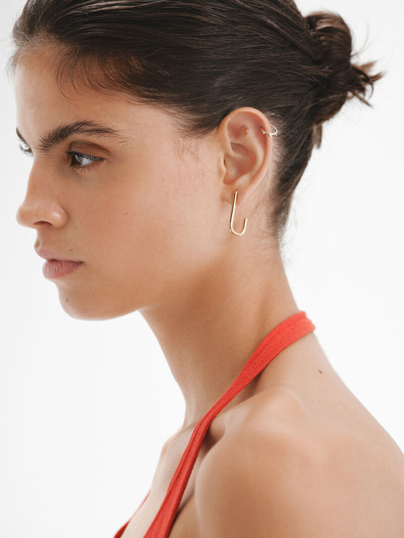 Large rectangular hoop earrings made of 925 silver bathed in 18K yellow gold. image number 5
