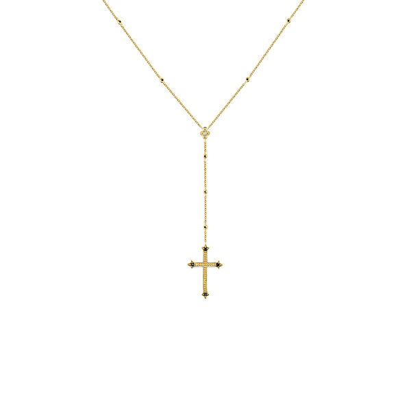 Gold plated large-size cross pendant necklace with spinels, J04236-02-BSN,hi-res