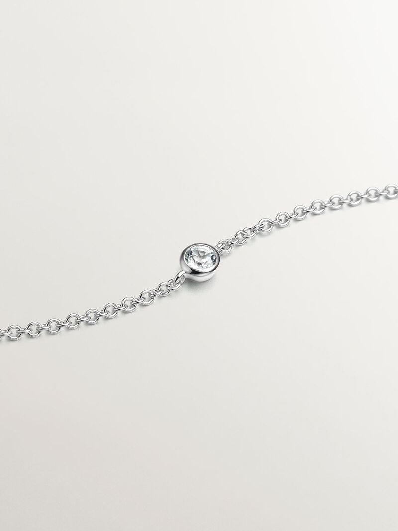 925 Silver Solitaire Bracelet with White Topaz image number 0