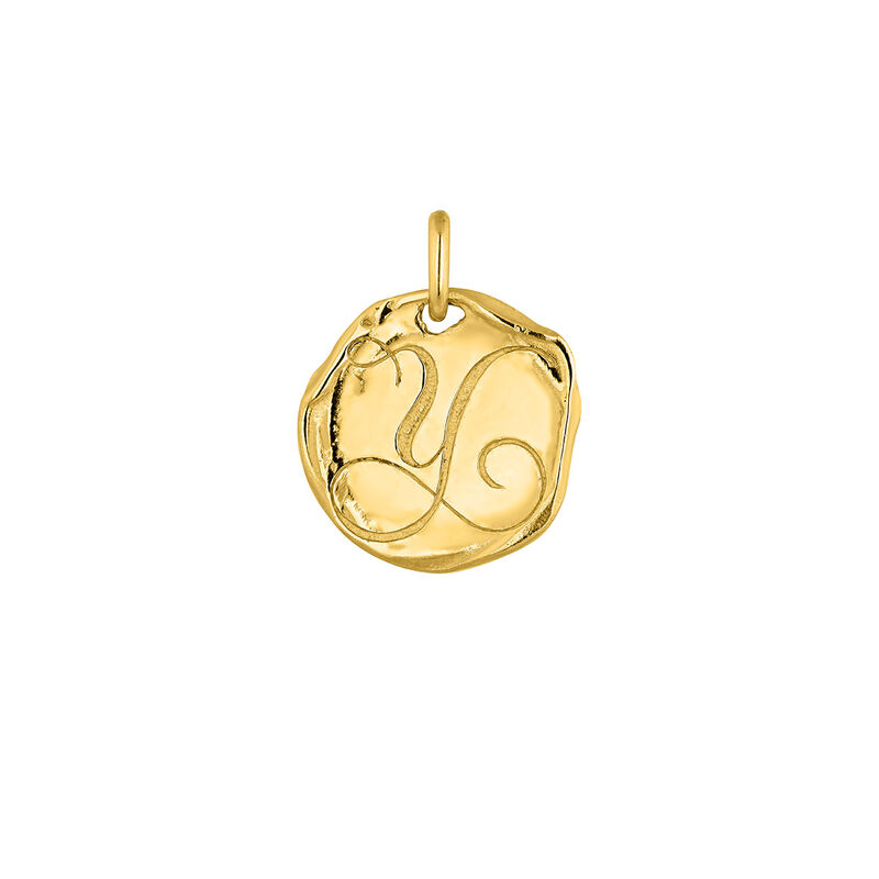 Gold-plated silver Y initial medallion charm , J04641-02-Y, hi-res