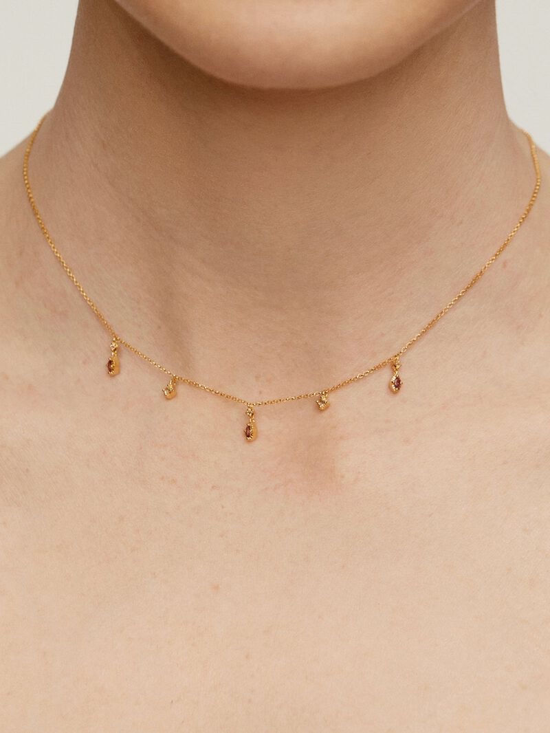 925 Silver necklace coated in 18K yellow gold with rhodolites and topazes. image number 2