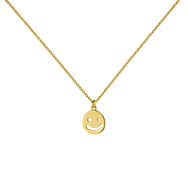 Gold plated silver smiley motif necklace, J04843-02,hi-res