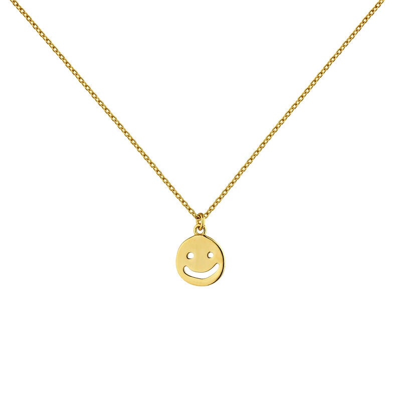 Gold plated silver smiley motif necklace, J04843-02, hi-res
