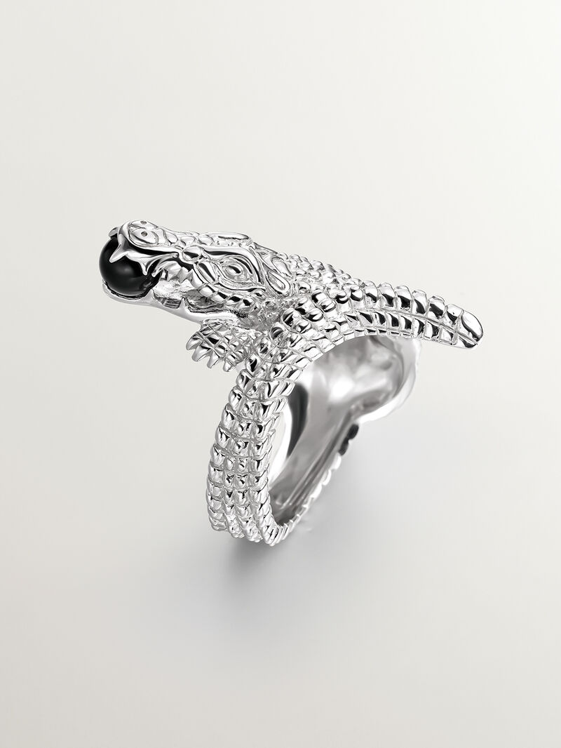 925 silver ring shaped like crocodile and black ónix image number 5