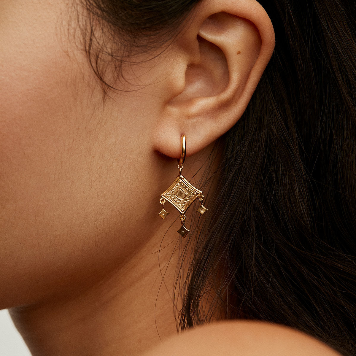 Gold plated mobile motifs ethnic earrings , J04440-02, hi-res
