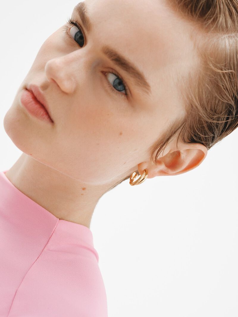 Double hoop earrings made of 925 silver, bathed in 18K yellow gold. image number 1