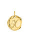 Charm medalla inicial X artesanal plata recubierta oro , J04641-02-X