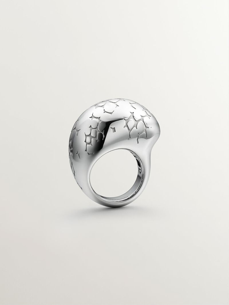 925 silver domed ring with snake texture image number 4