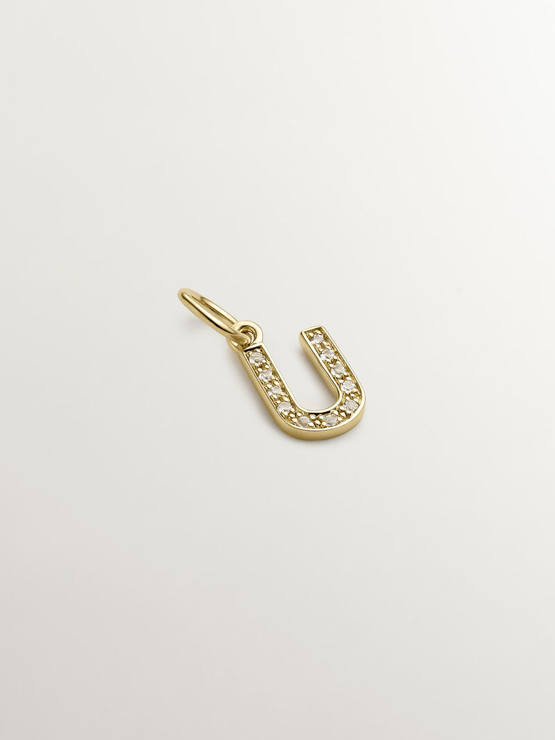 U Initial Charm in 925 Silver Plated in 18K Yellow Gold and White Topaz image number 0