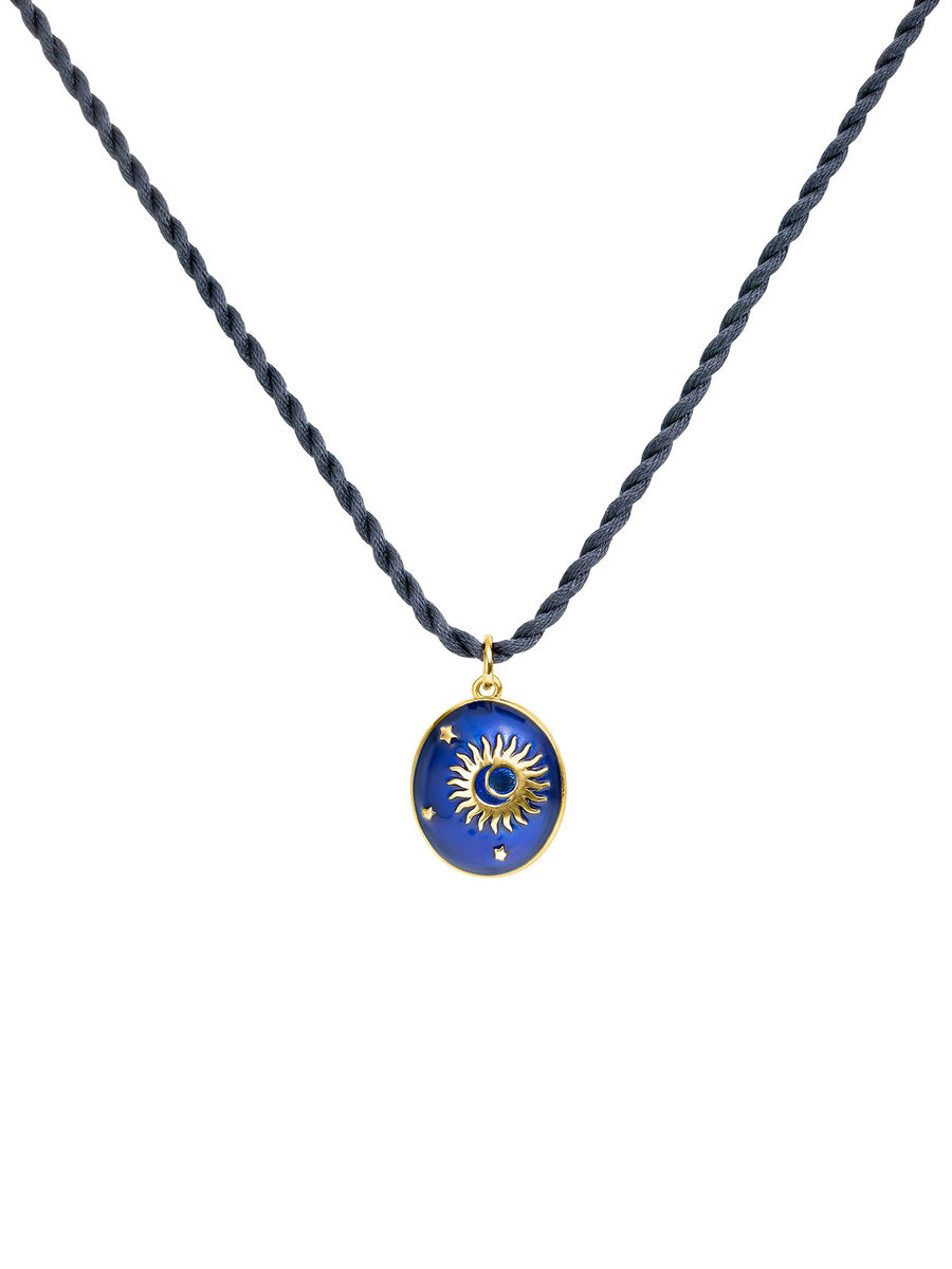 Yellow gold platered sterling silver blue enamel sun and stars motif, J05400-02-BLENA, hi-res