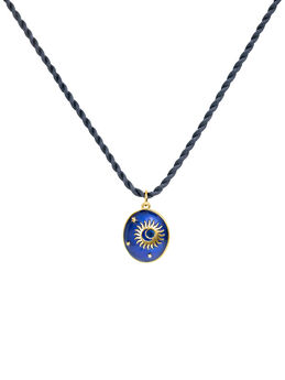 Yellow gold platered sterling silver blue enamel sun and stars motif, J05400-02-BLENA,hi-res
