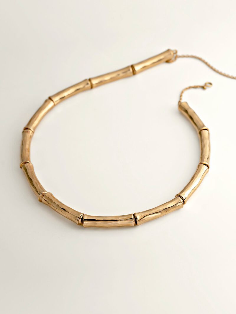 925 Silver necklace bathed in 18K yellow gold with bamboo texture image number 7