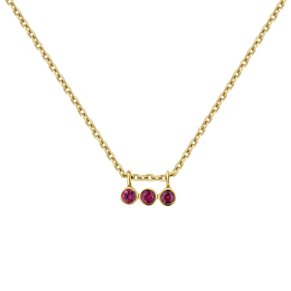 9 ct gold necklace with three ruby spheres, J04982-02-RU, hi-res