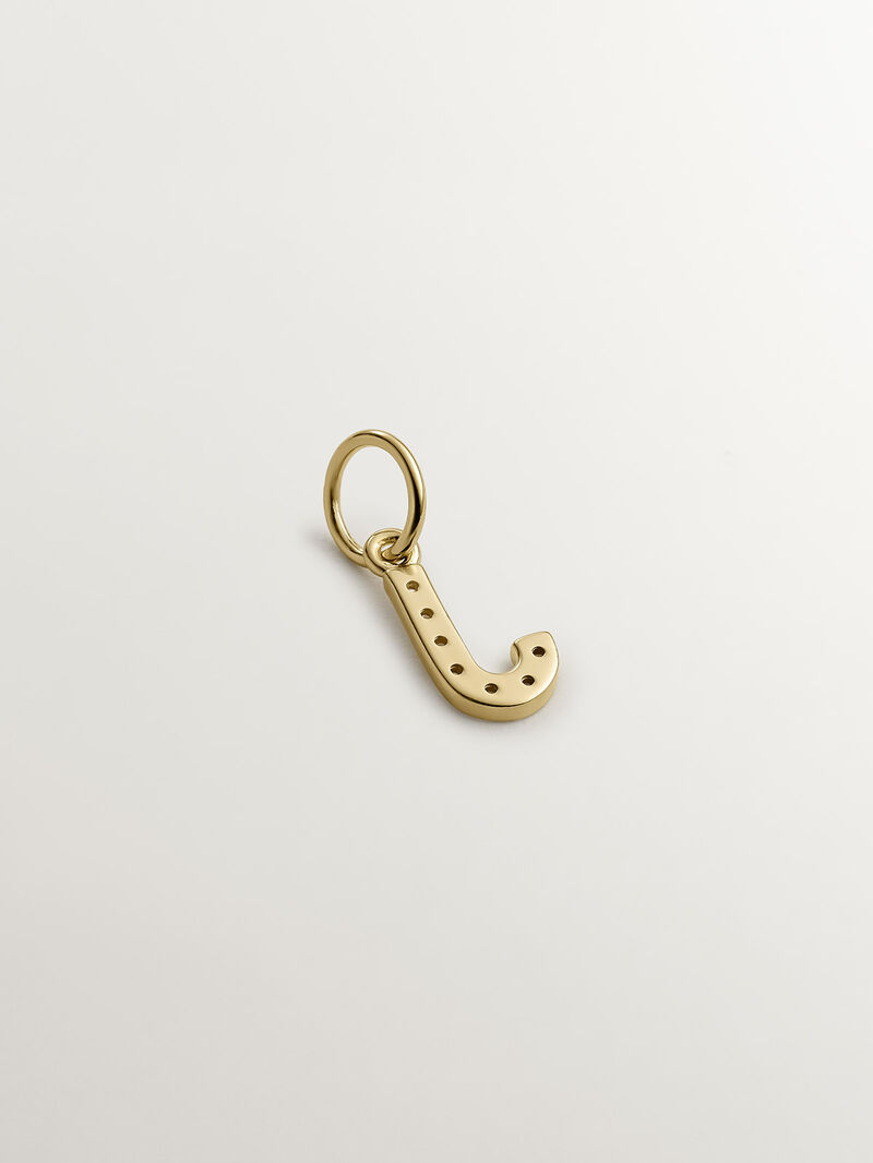 925 Sterling Silver Charm, 18K Yellow Gold Plated with White Topaz Initial J. image number 2