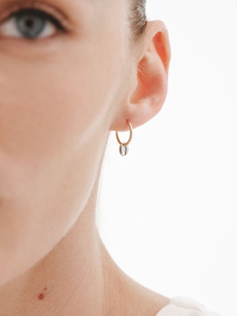 9K white and yellow gold single hoop earring with skull image number 1