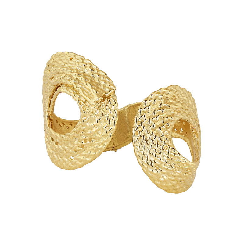 Gold plated wicker rigid bracelet , J04419-02, hi-res