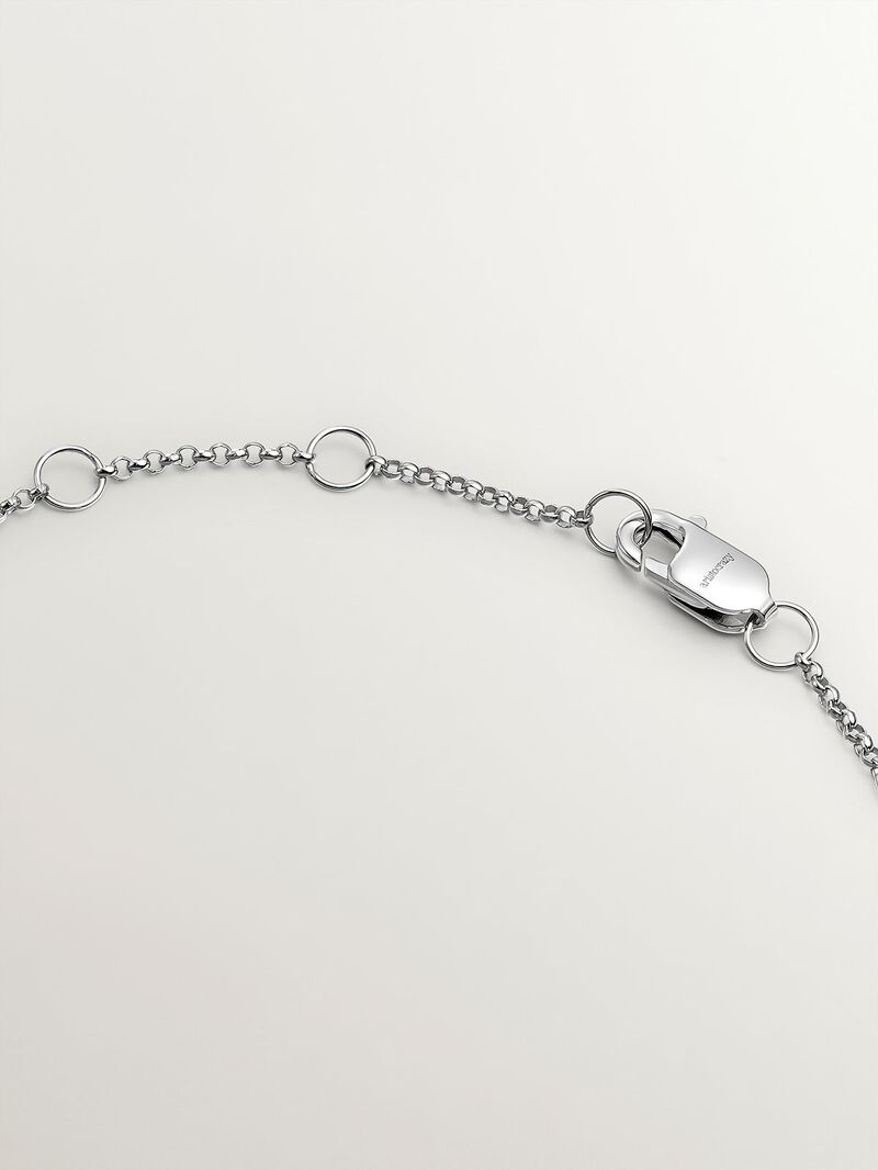 9K White Gold Rolo Link Bracelet with 3 Diamonds image number 6
