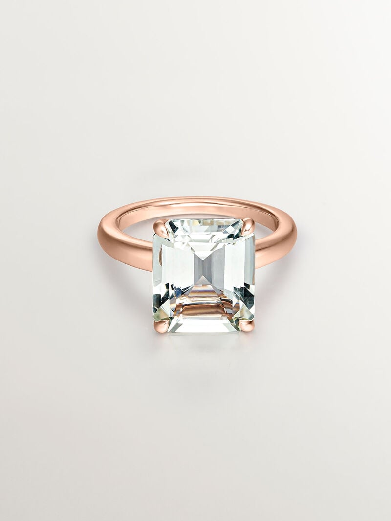 18K rose gold plated 925 silver ring with green quartz image number 1
