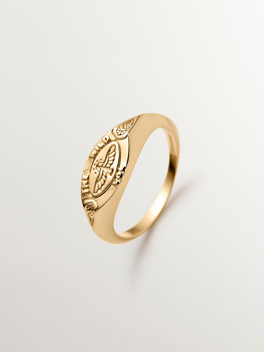 Eagle signet ring in 18k yellow gold-plated silver, J04832-02-WT, hi-res