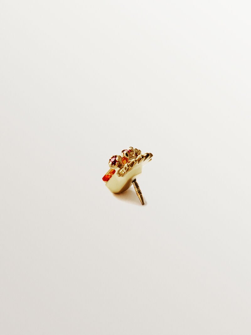 18K yellow gold piercing with central orange sapphire and pink rubies. image number 2