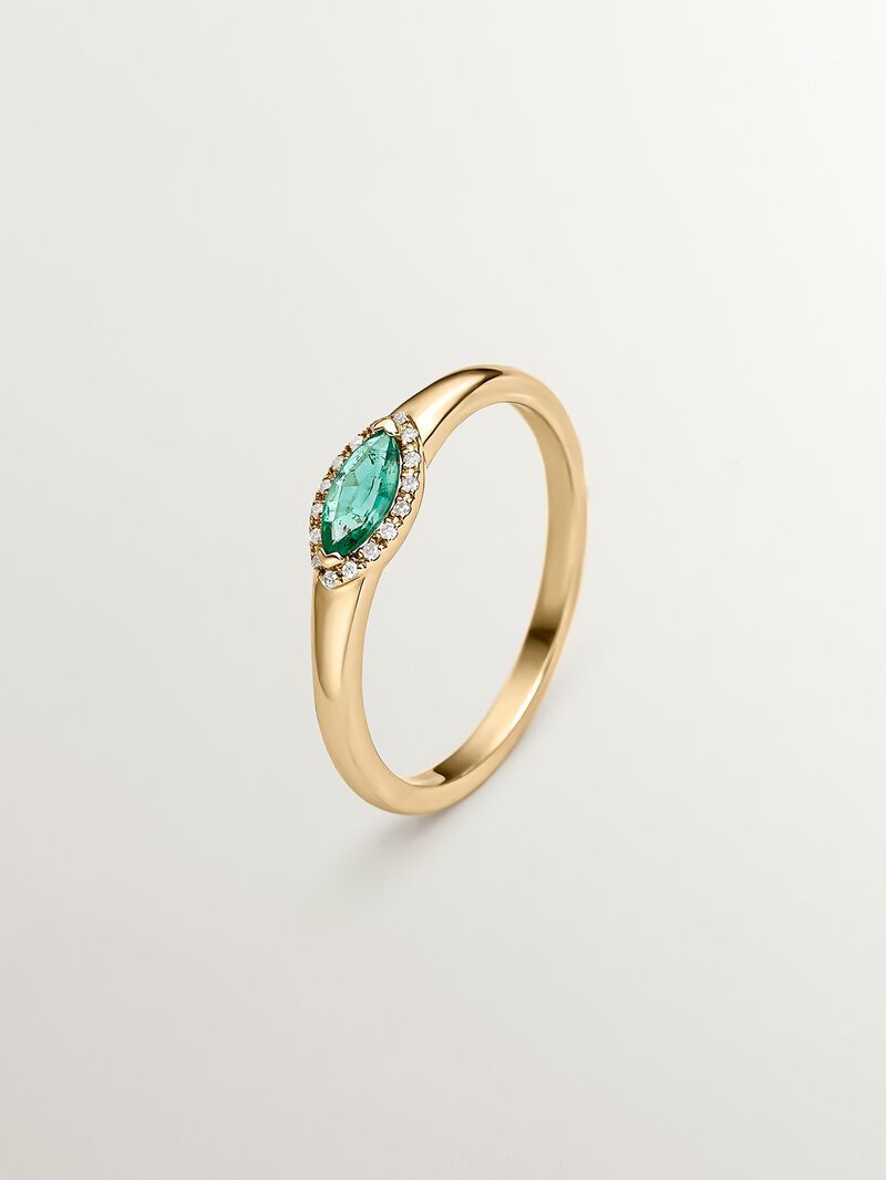 9K Yellow Gold Ring with Emerald and Diamonds image number 0