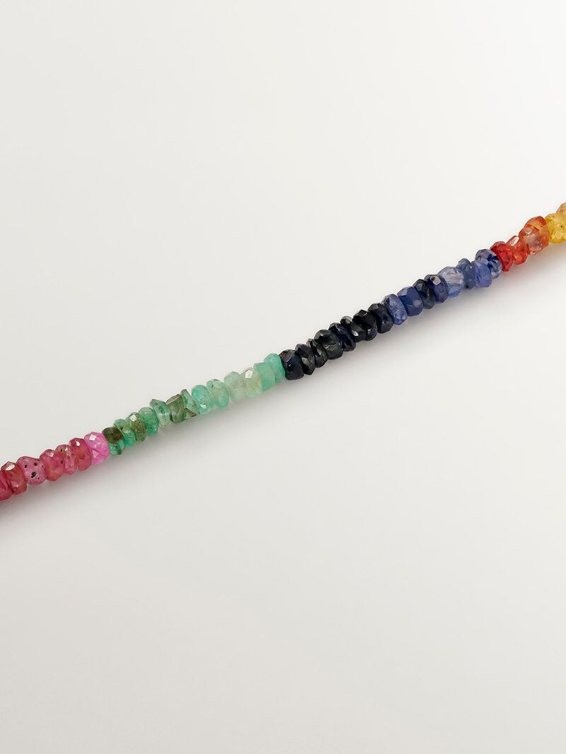 925 silver necklace bathed in 18K yellow gold with multicolor sapphires, pink rhodolite, and purple amethyst. image number 4