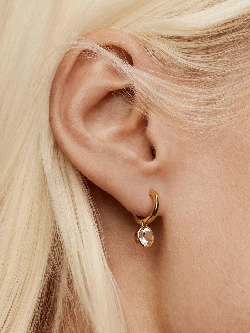 925 silver hoop earrings bathed in 18K yellow gold with white topaz image number 1