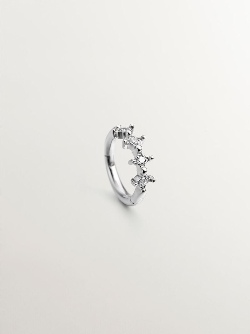 Individual small hoop earring made of 9K white gold with diamonds. image number 2