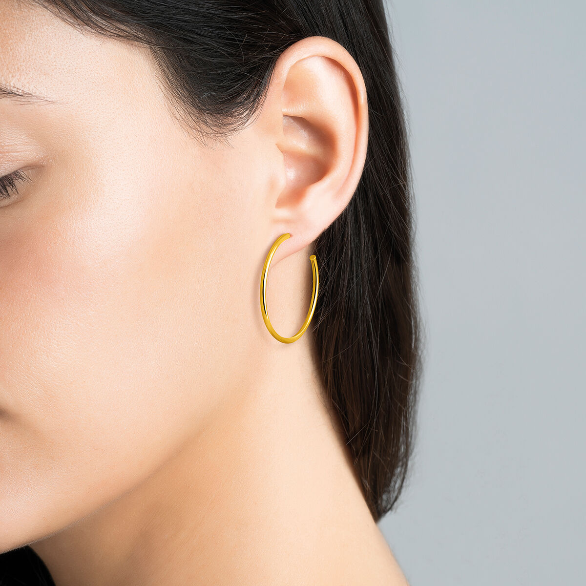 Medium gold plated smooth thin hoop earrings , J03519-02, hi-res