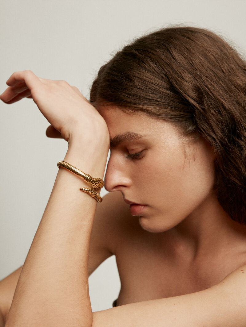 18K Yellow Gold Plated 925 Sterling Silver Rigid Bracelet with Snake Design image number 3