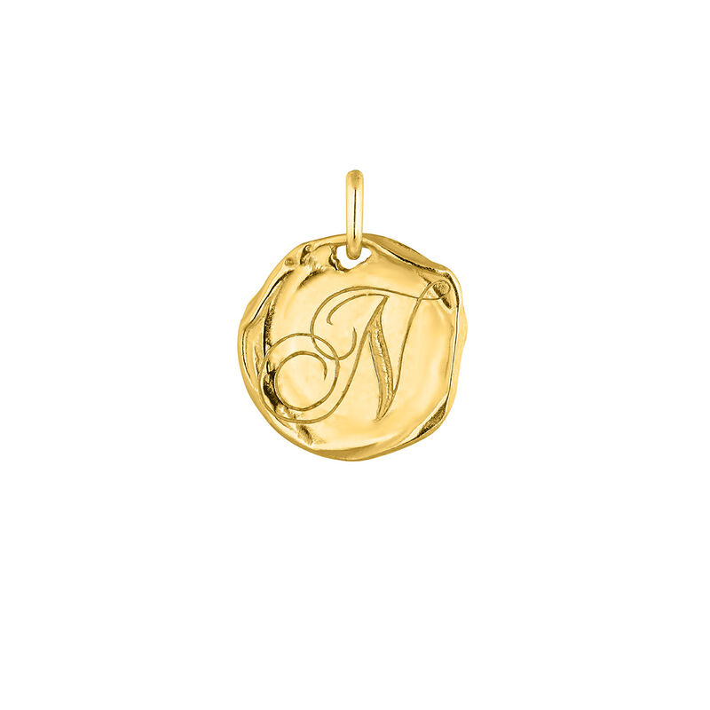Charm medalla inicial N artesanal plata recubierta oro, J04641-02-N, hi-res